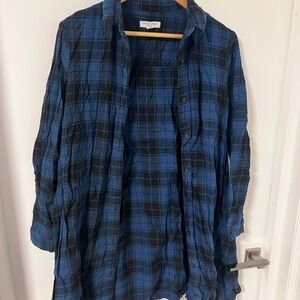 Blue Plaid Button-Up Shirt Dress